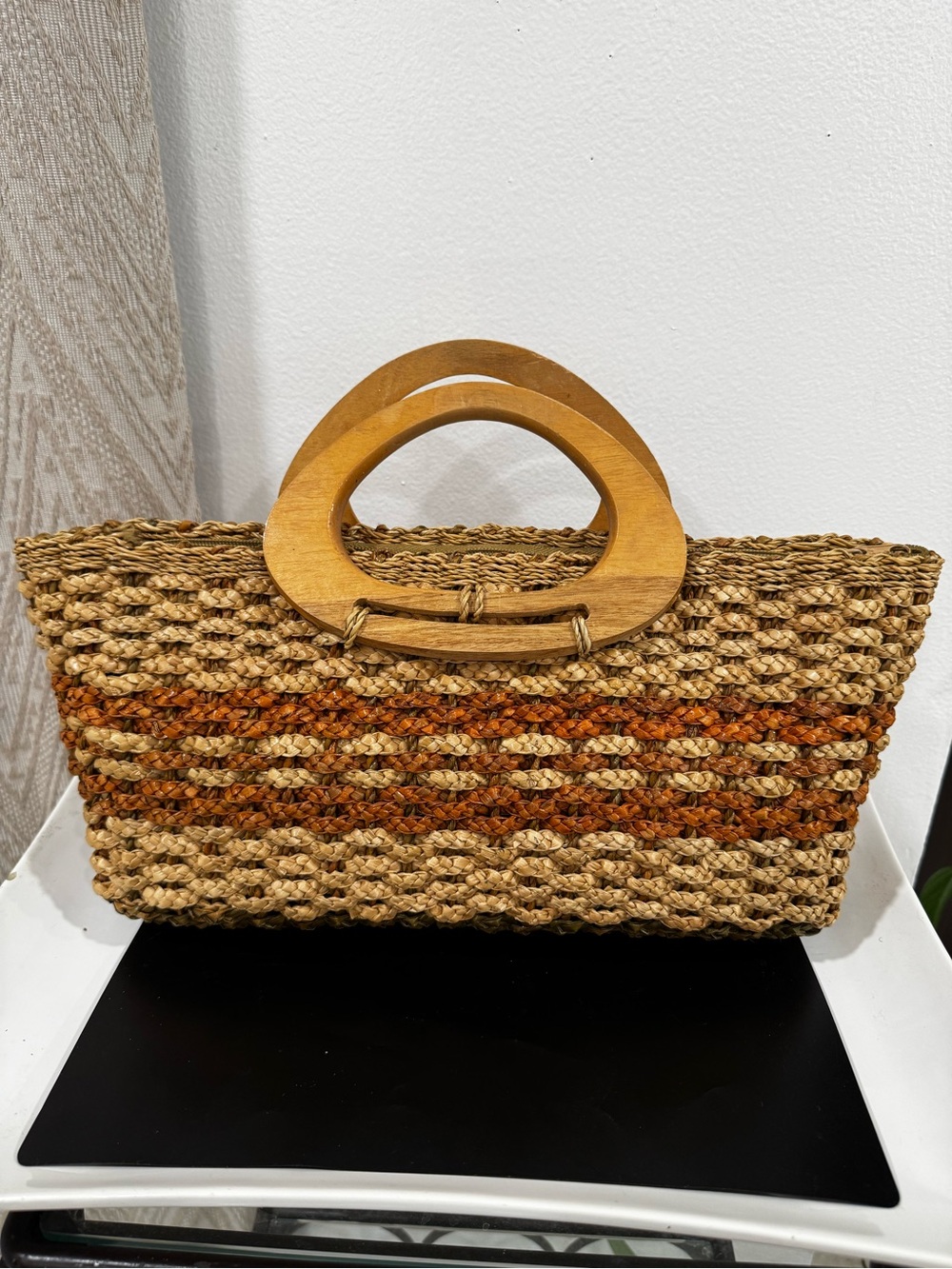 Handwoven Natural Straw Tote with Wooden Handles